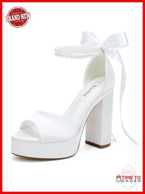 Platform Pearl Heeled Wedding Sandals Satin Bridal Shoes